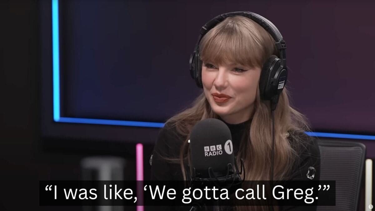 Taylor Swift surprising BBC Radio 1 host Greg James with a wedding invite mid-interview is a fun watch